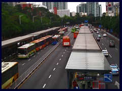 The bus stations in Guangzhou (here Gangding) are very long and features special gates to ticket desks. There is one spot for each line, and only buses are allowed in this area in the middle of the roads. Despite the large number of buses, they are often over crowded with people!